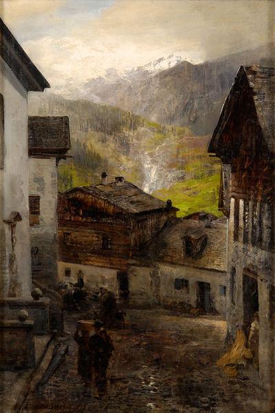 Oswald achenbach Bergdorf am Fub des Rigi Spain oil painting art